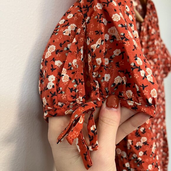 Micro Floral Baby Doll Short Sleeve Orange Shirt - Size Small - Picture 4 of 8